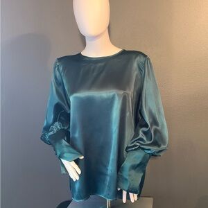 Chigant Elegant Emerald GreenSatin Blouse